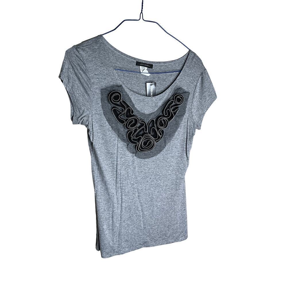 Jonden Shirt Short Sleeves Chiffon Applique Scoop Neck Casual Gray Womens Medium